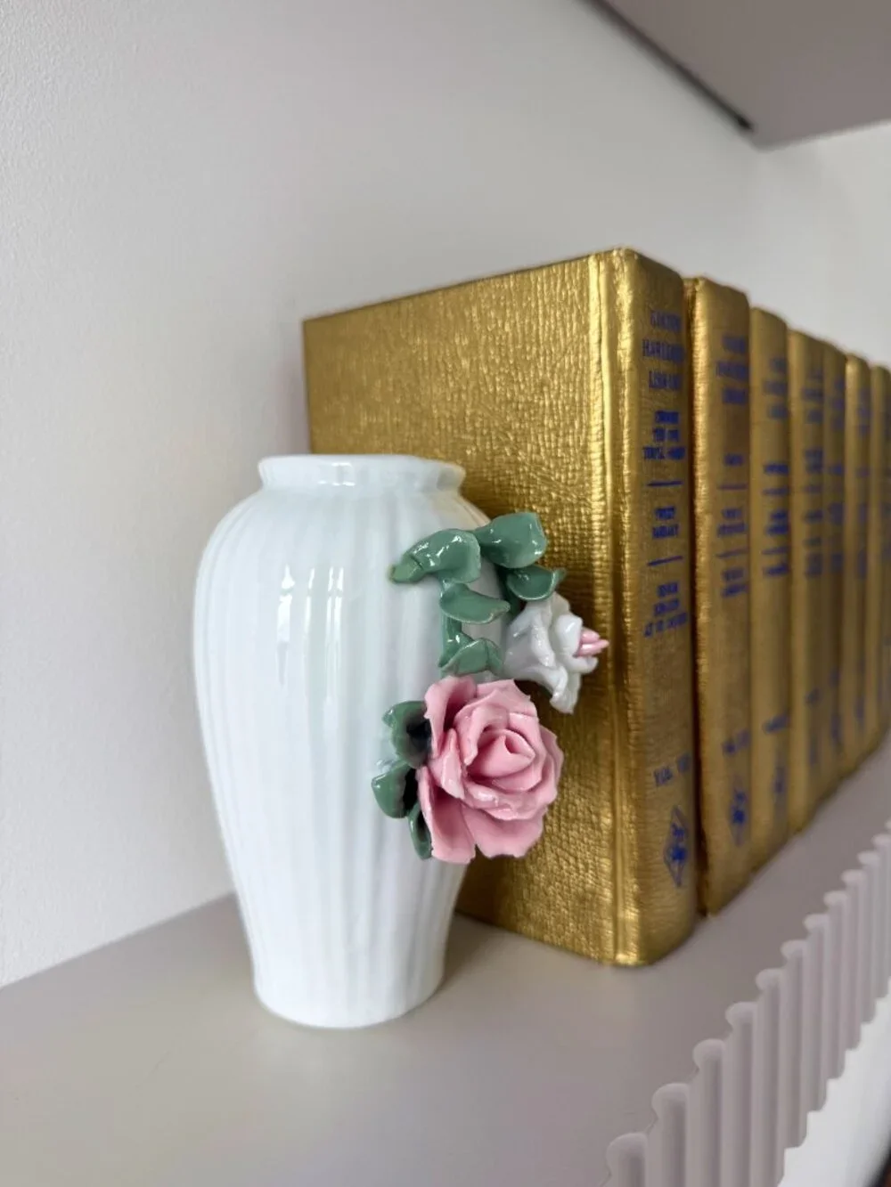 Vintage Ceramic Mini Bud Vase with 3D Floral Appliqué